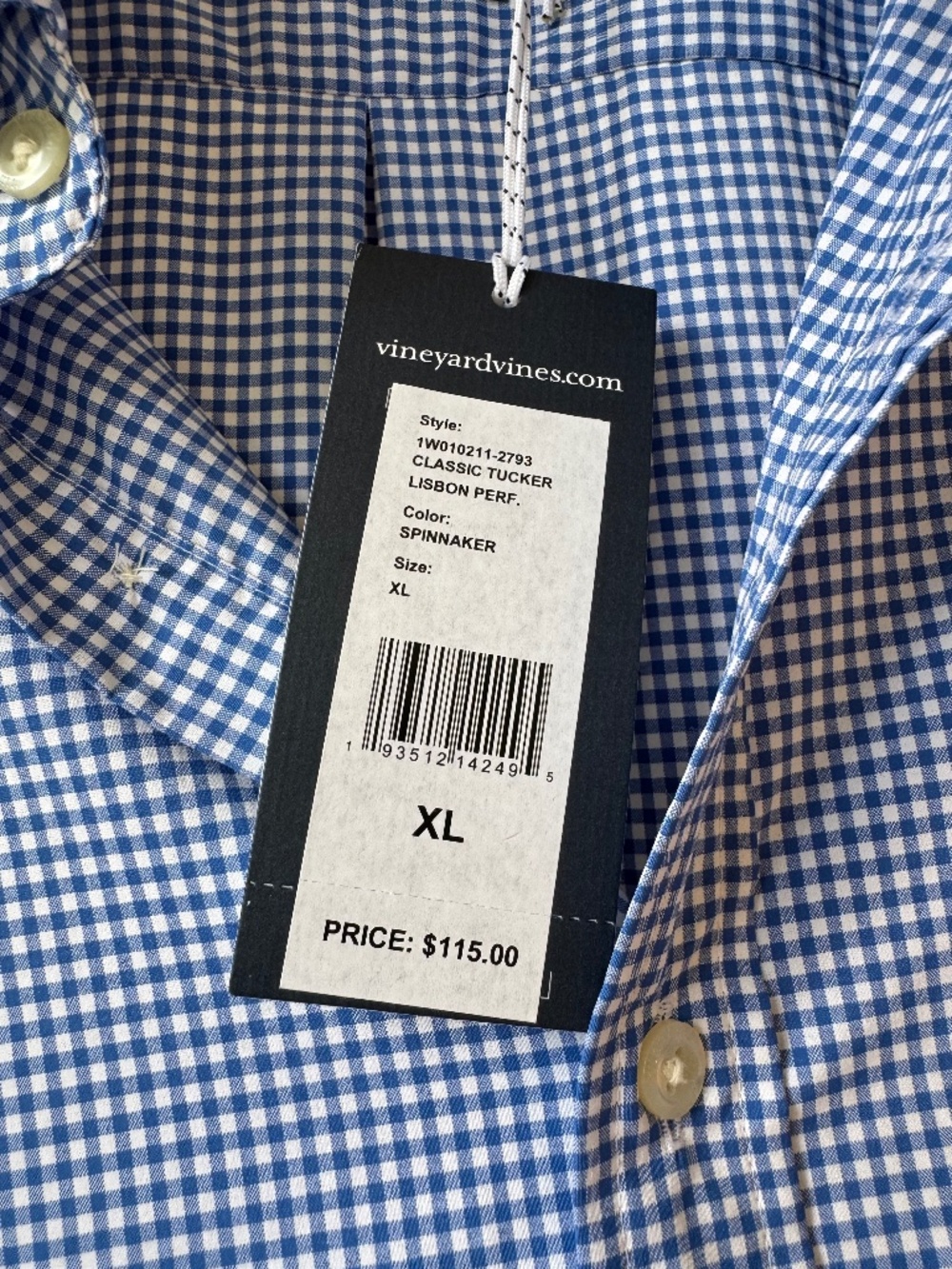 Vineyard Vines NWT Performance Classic Fit Tucker Gingham Shirt XL Blue $115